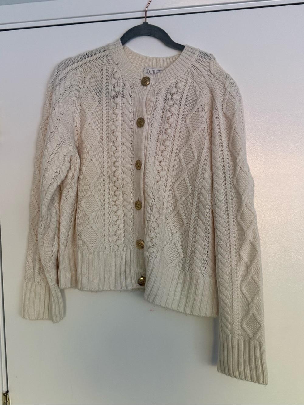 J. Crew Cream Cable Knit Button-Front Cardigan